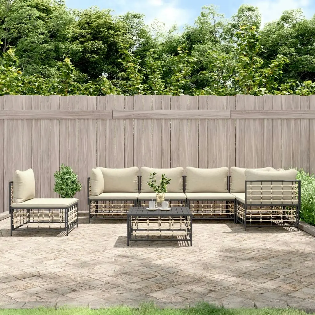 7 Piece Garden Lounge Set with Cushions Anthracite Poly Rattan 3186766