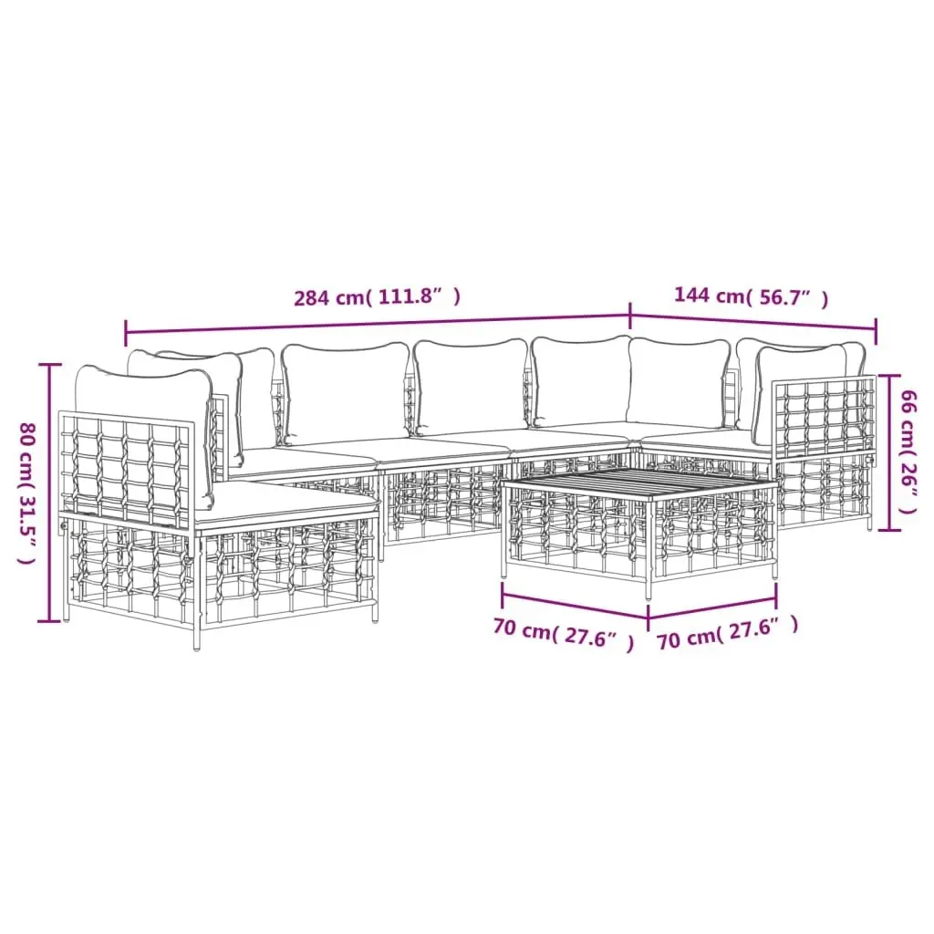 7 Piece Garden Lounge Set with Cushions Anthracite Poly Rattan 3186766