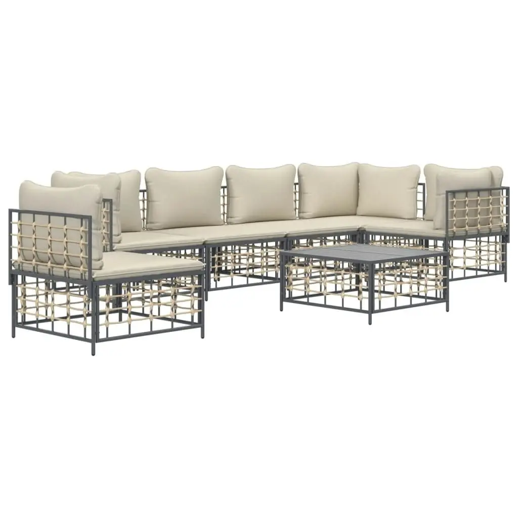 7 Piece Garden Lounge Set with Cushions Anthracite Poly Rattan 3186766