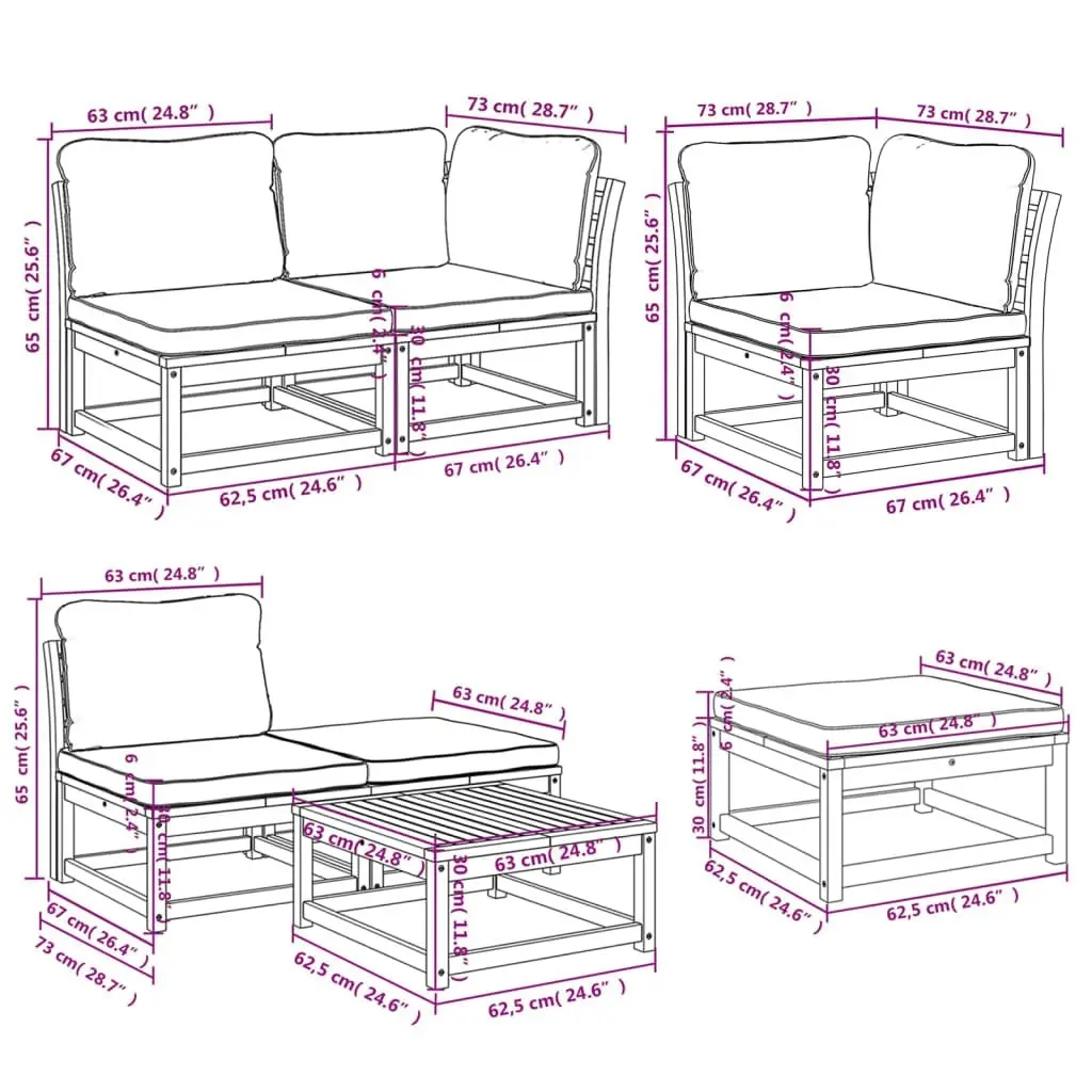 7 Piece Garden Lounge Set with Cushions Solid Wood Acacia 3214322