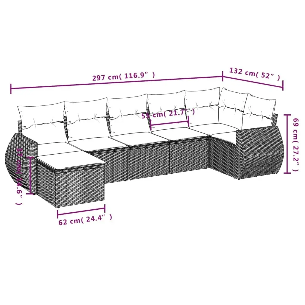 7 Piece Garden Sofa Set with Cushions Black Poly Rattan 3221674