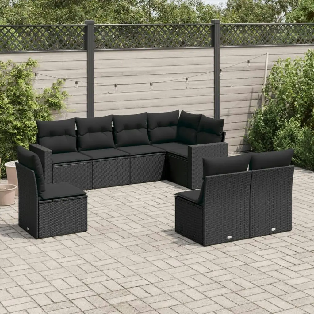 8 Piece Garden Sofa Set with Cushions Black Poly Rattan 3251402