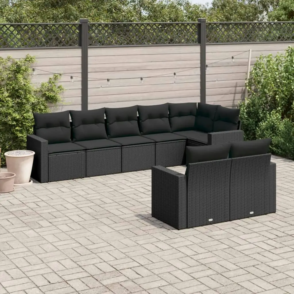 8 Piece Garden Sofa Set with Cushions Black Poly Rattan 3251552