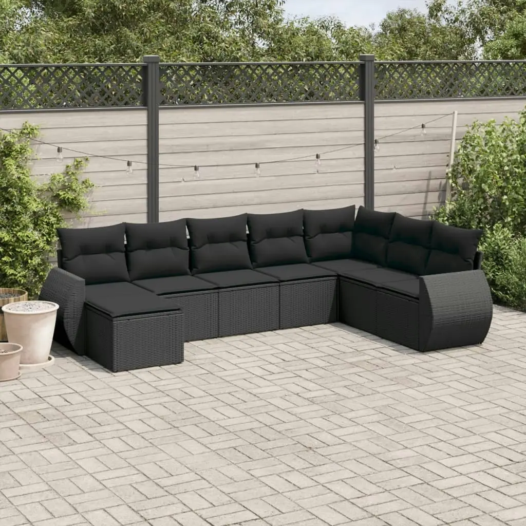 8 Piece Garden Sofa Set with Cushions Black Poly Rattan 3221754