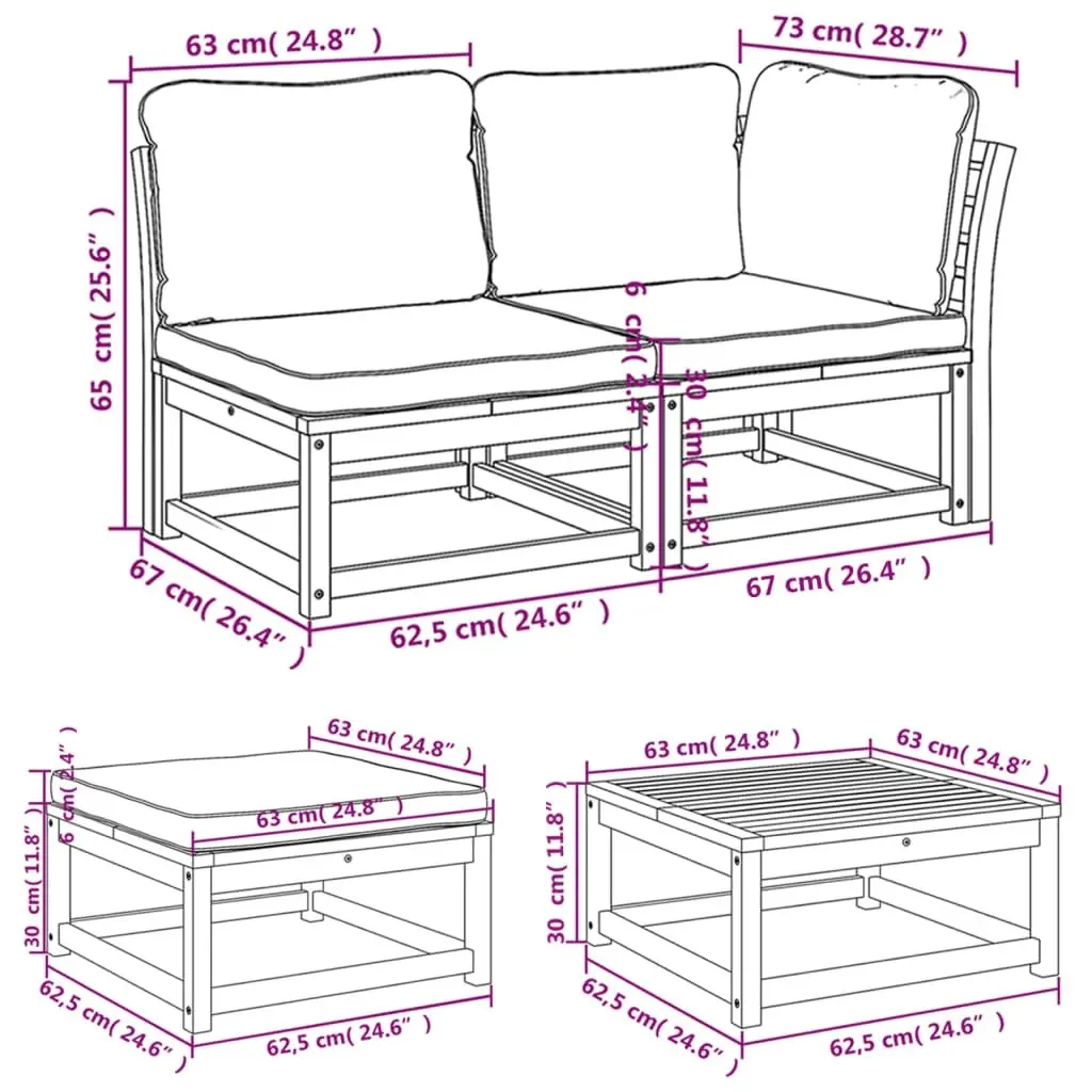 8 Piece Garden Lounge Set with Cushions Solid Wood Acacia 3214318