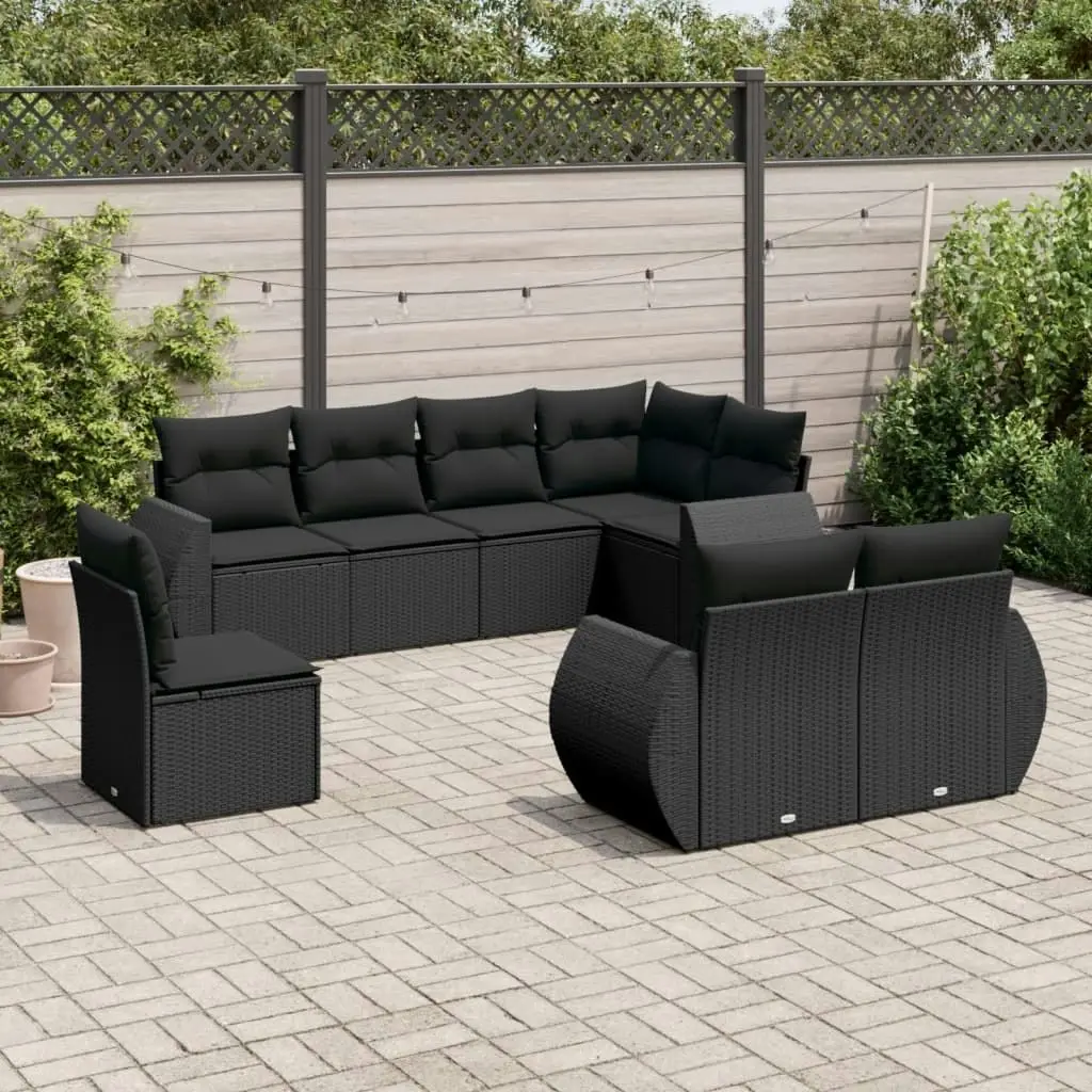 8 Piece Garden Sofa Set with Cushions Black Poly Rattan 3221634