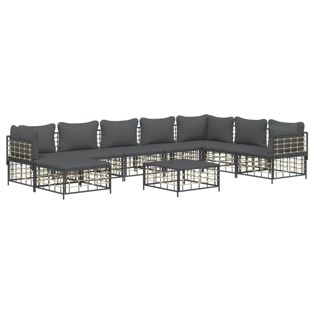 9 Piece Garden Lounge Set with Cushions Anthracite Poly Rattan 3186793