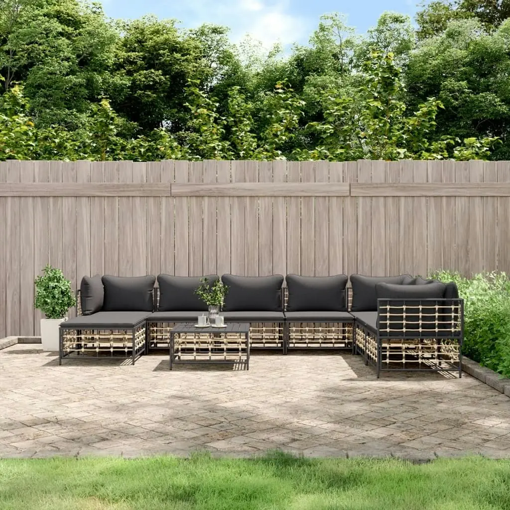 9 Piece Garden Lounge Set with Cushions Anthracite Poly Rattan 3186793