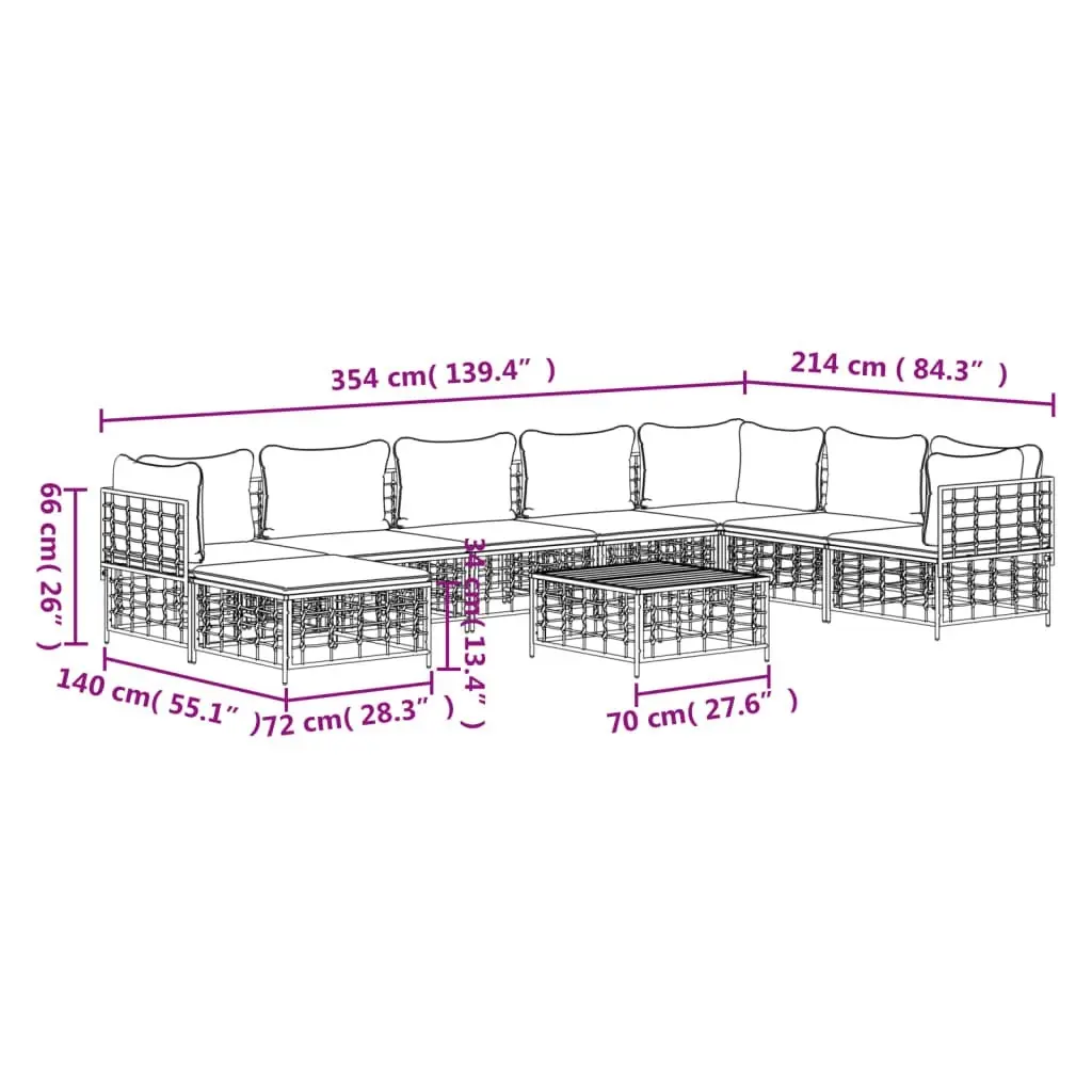 9 Piece Garden Lounge Set with Cushions Anthracite Poly Rattan 3186793