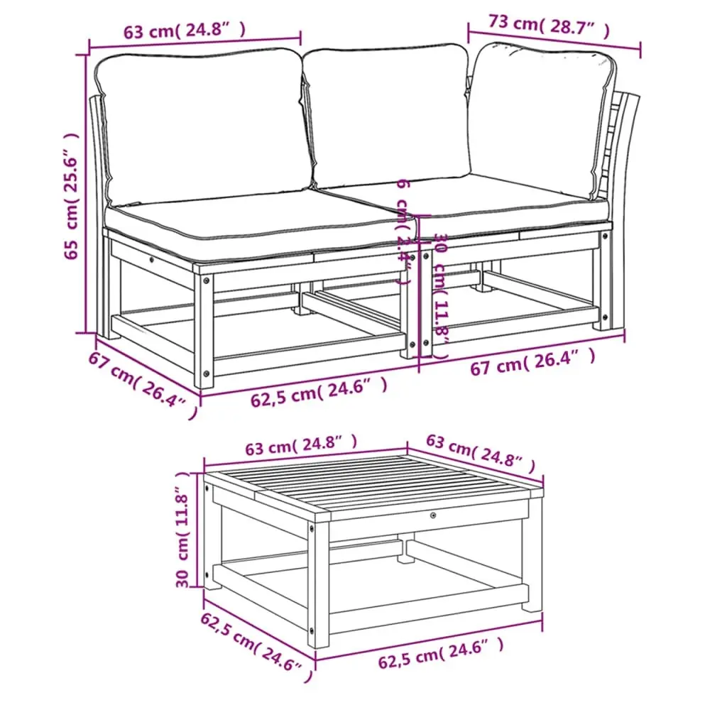 9 Piece Garden Lounge Set with Cushions Solid Wood Acacia 3214294