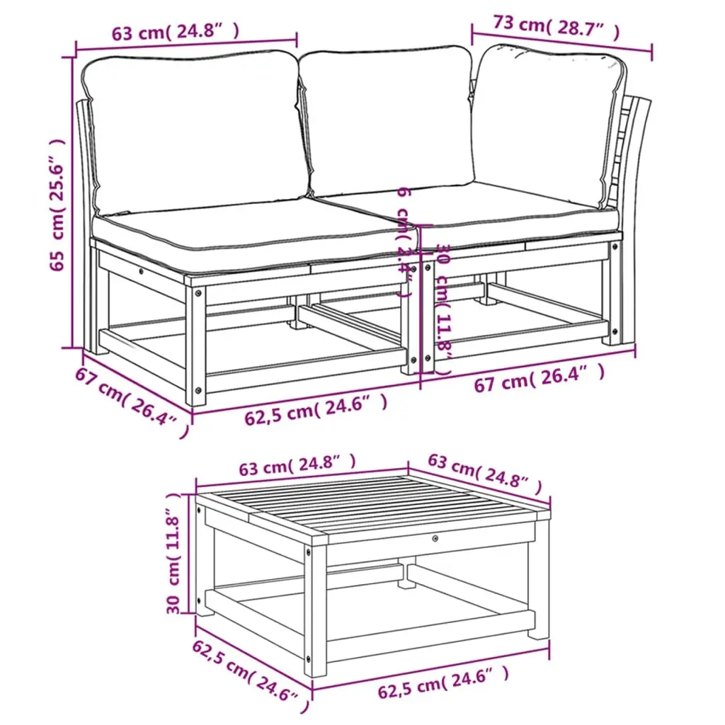 9 Piece Garden Lounge Set with Cushions Solid Wood Acacia 3214317