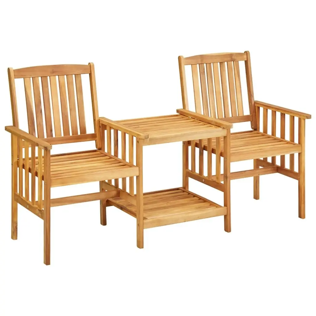 Garden Chairs with Tea Table and Cushions Solid Acacia Wood 3061291