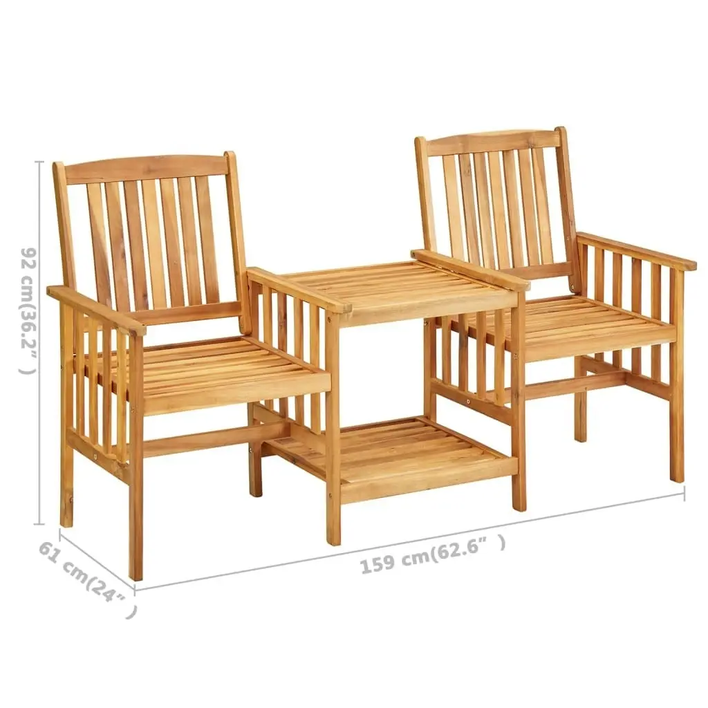 Garden Chairs with Tea Table and Cushions Solid Acacia Wood 3061291