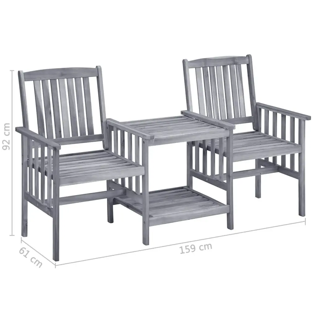 Garden Chairs with Tea Table and Cushions Solid Acacia Wood 3061318