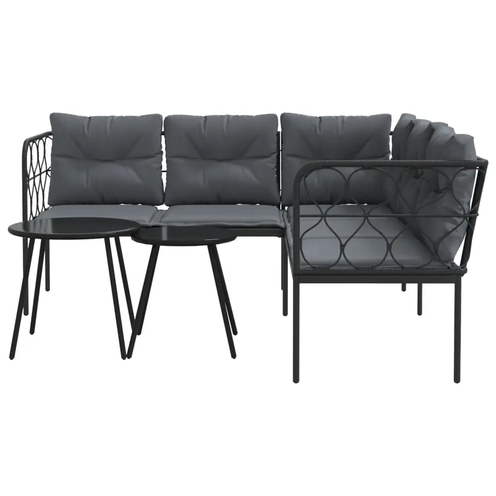 Garden Sofa Set with Cushions Black Steel and Textilene 3283742