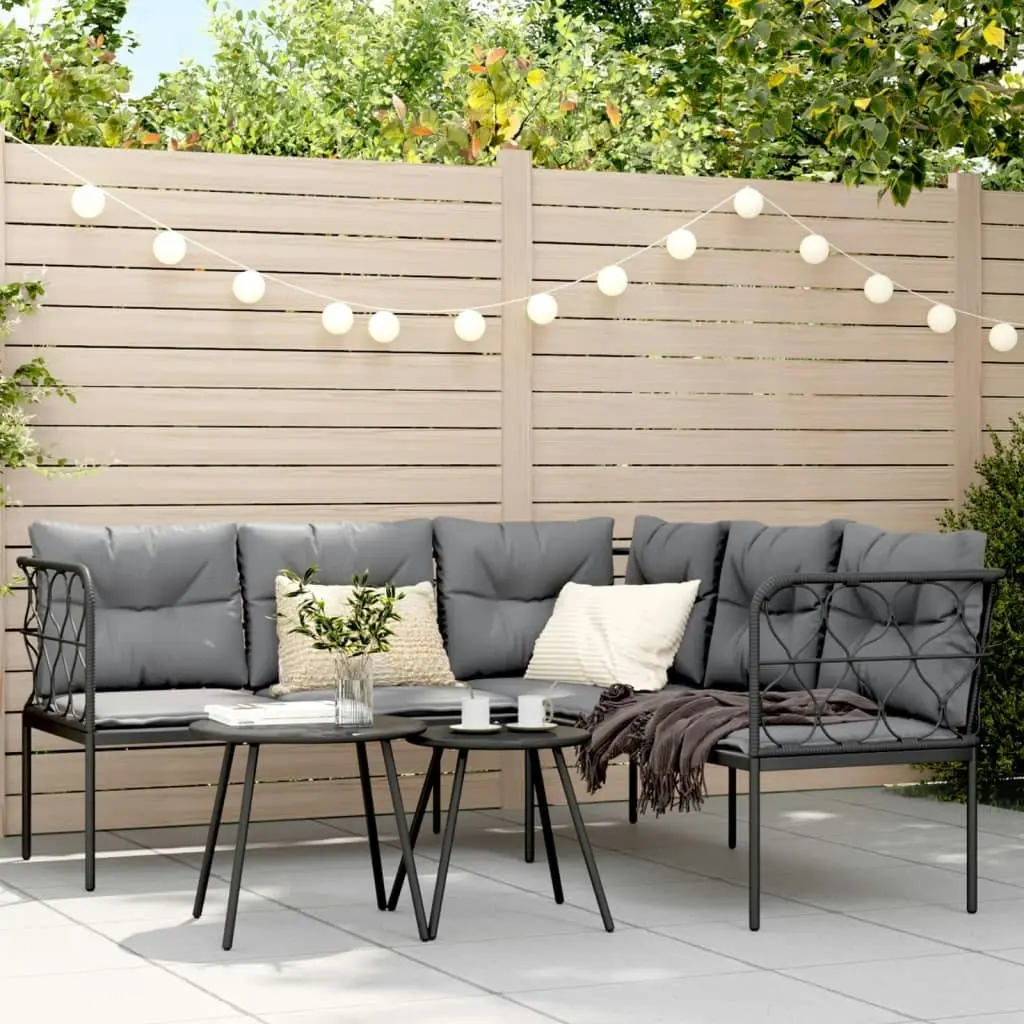 Garden Sofa Set with Cushions Black Steel and Textilene 3283742