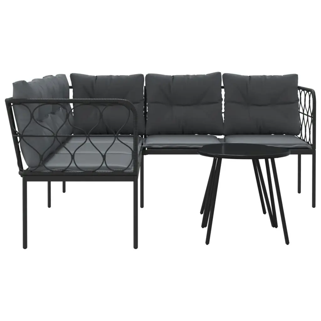 Garden Sofa Set with Cushions Black Steel and Textilene 3283742