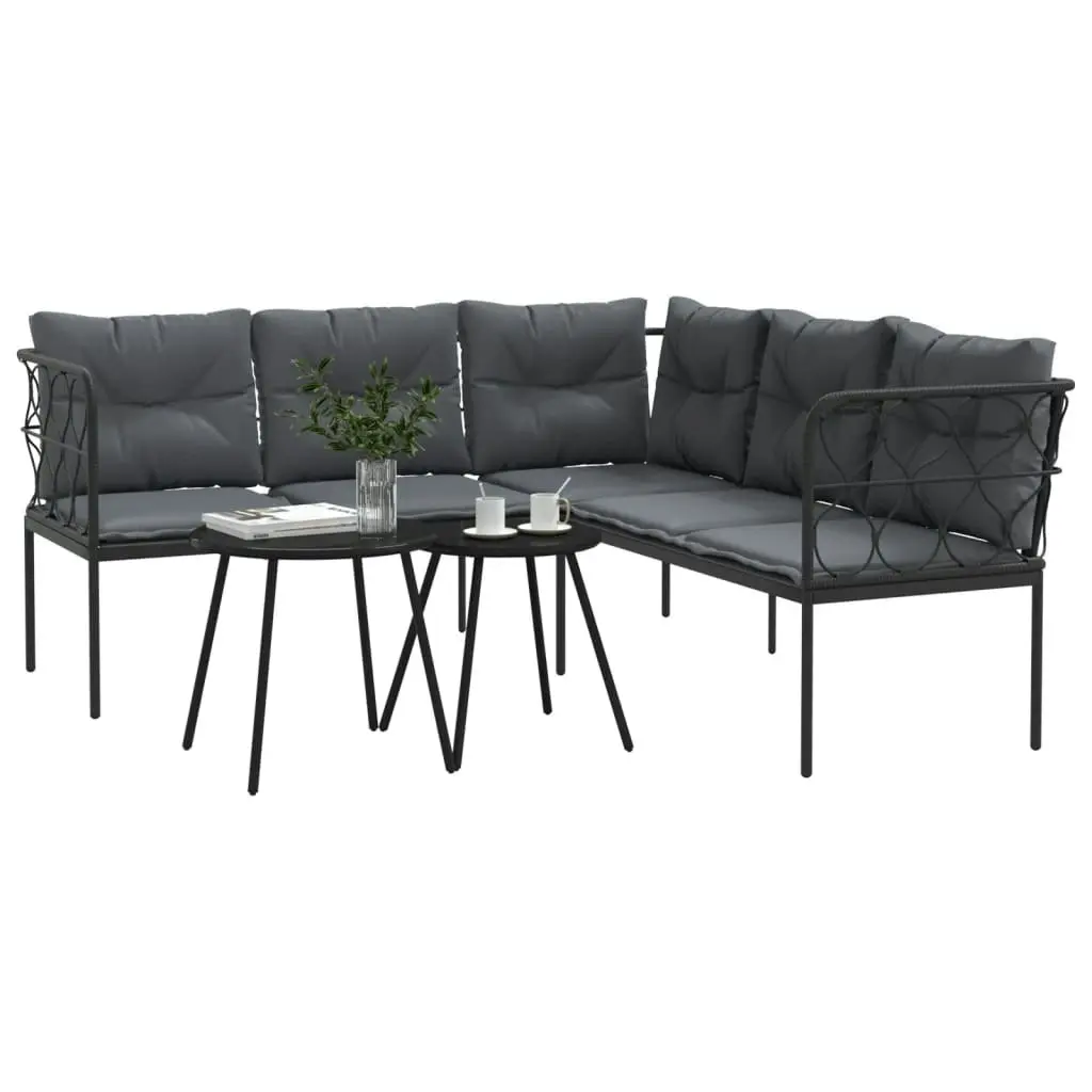 Garden Sofa Set with Cushions Black Steel and Textilene 3283742