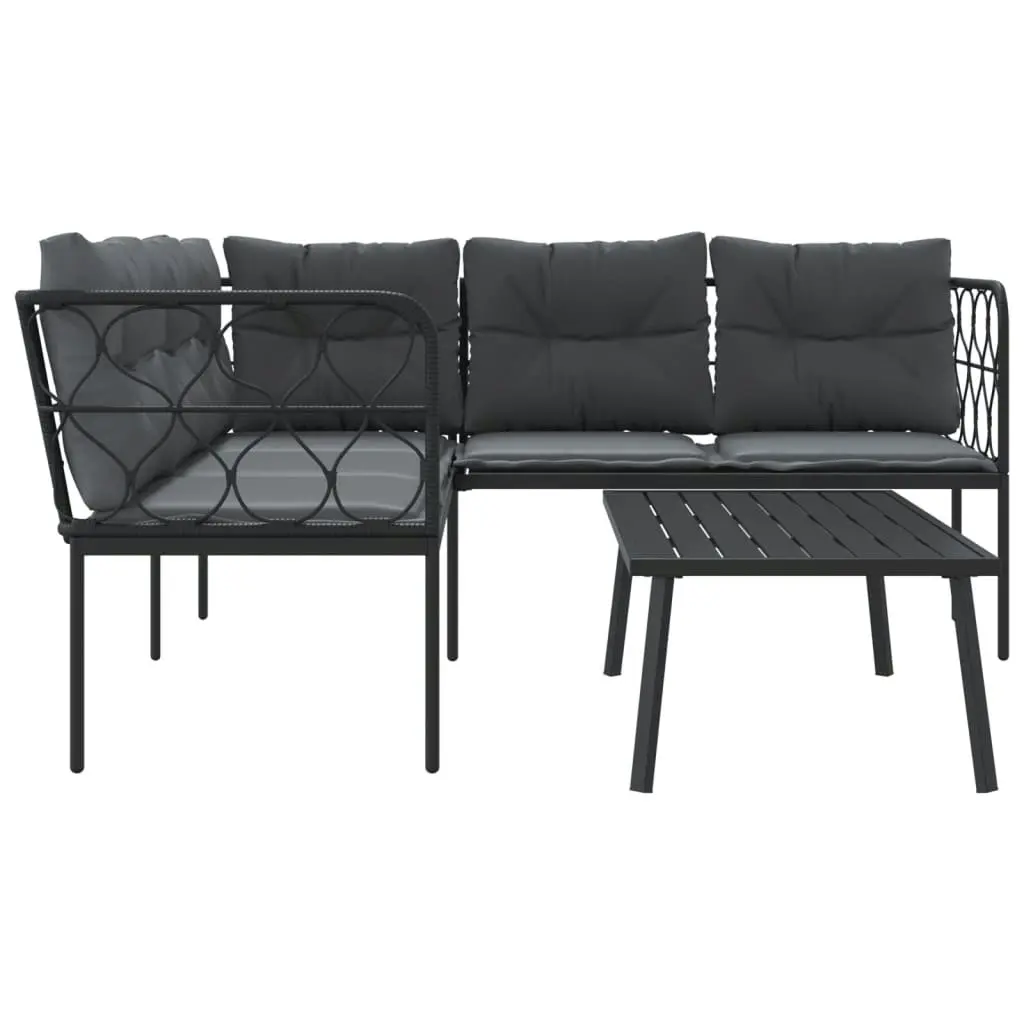 Garden Sofa Set with Cushions Black Steel and Textilene 3283747