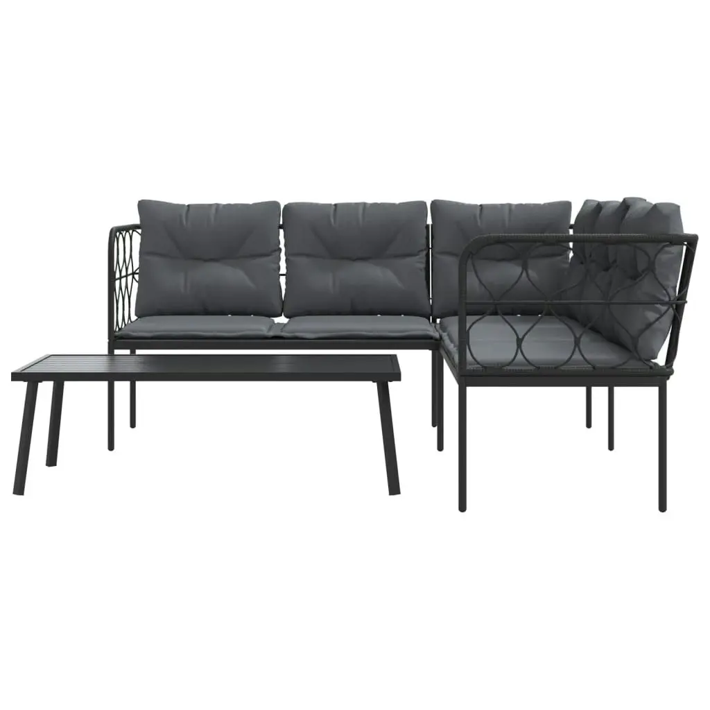 Garden Sofa Set with Cushions Black Steel and Textilene 3283747