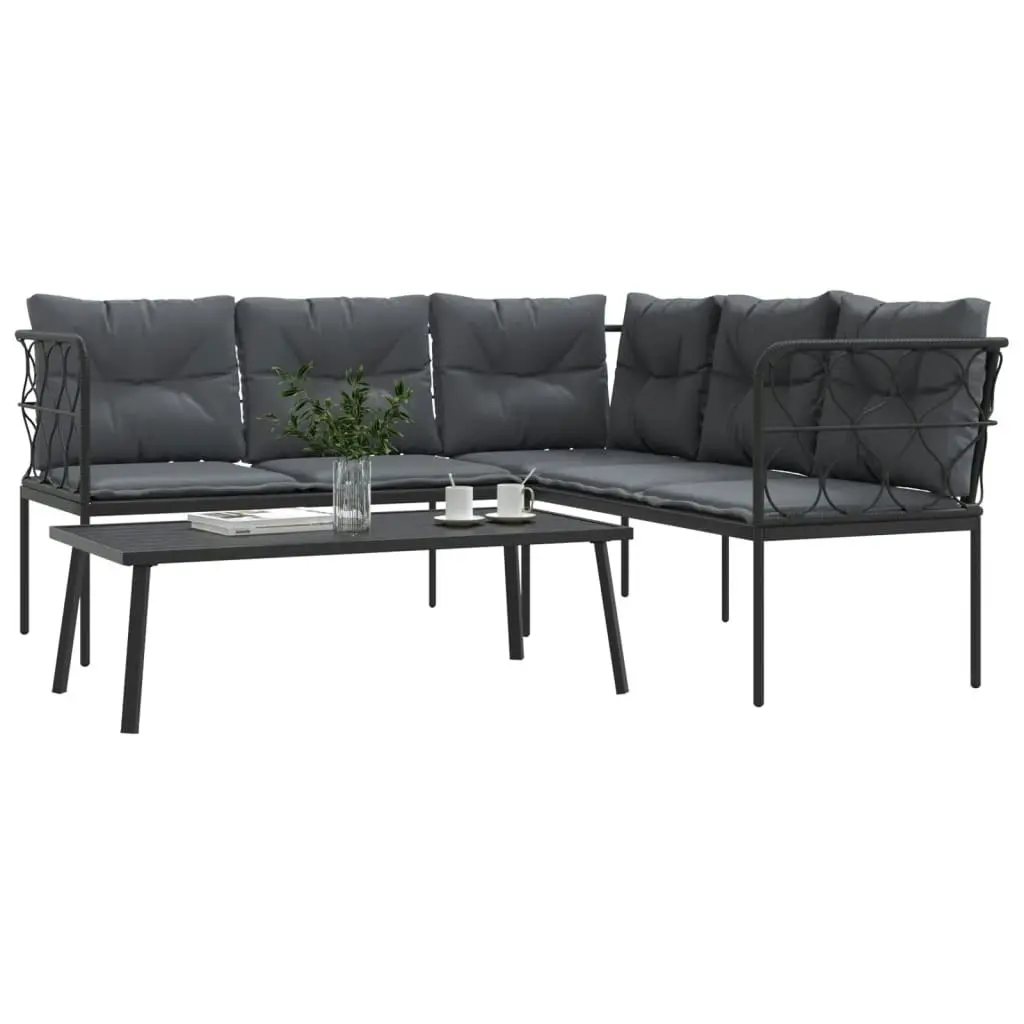 Garden Sofa Set with Cushions Black Steel and Textilene 3283747