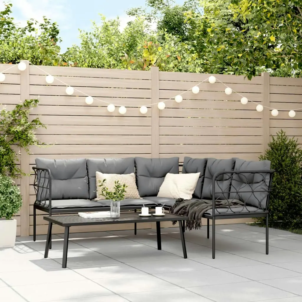 Garden Sofa Set with Cushions Black Steel and Textilene 3283747