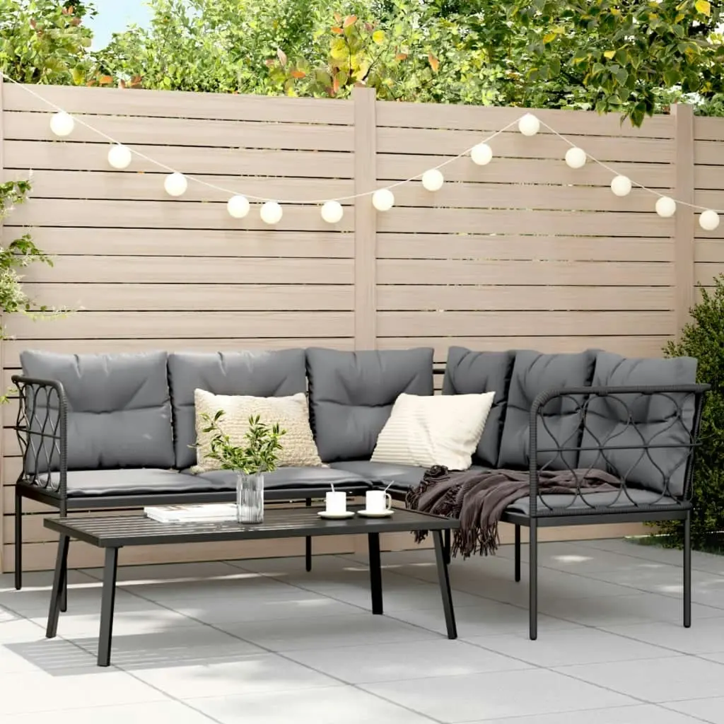 Garden Sofa Set with Cushions Black Steel and Textilene 3283747