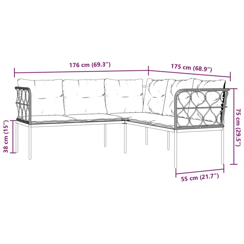 Garden Sofa Set with Cushions Black Steel and Textilene 3283747