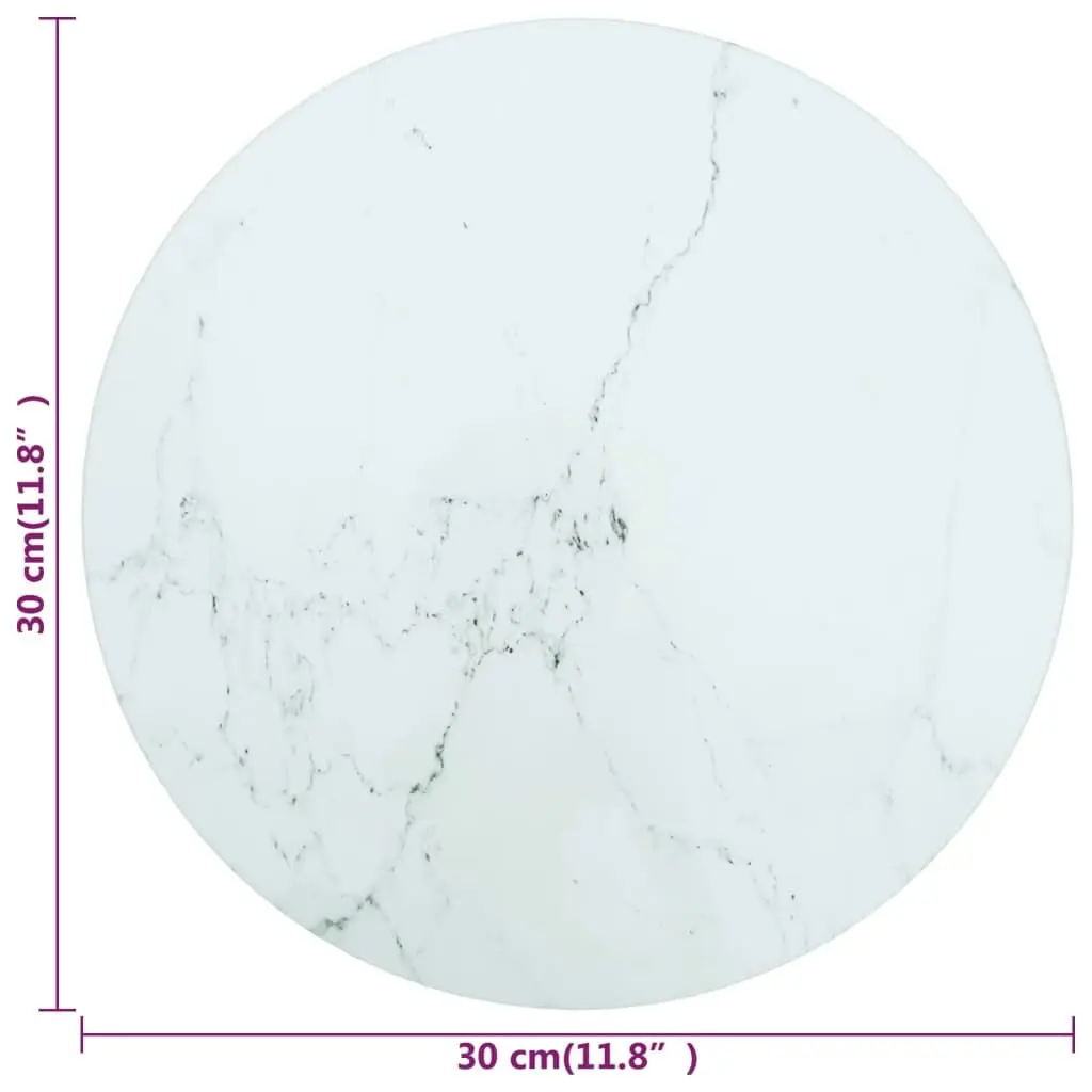 Table Top White Ø30x0.8 cm Tempered Glass with Marble Design 322245