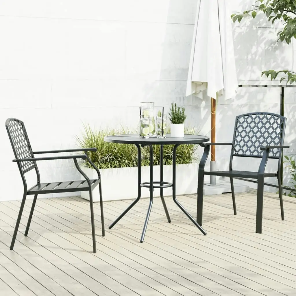 Stackable Garden Chair Set 3 Piece Anthracite Powder-coated Steel 3283768