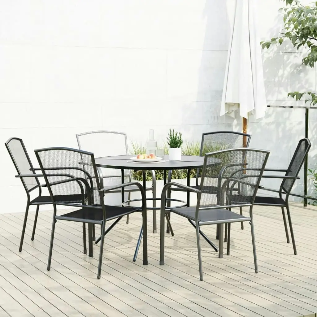 Stackable Garden Chair Set 7 Piece Anthracite Powder-coated Steel 3283759