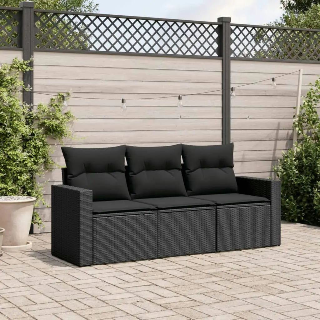 3 Piece Garden Sofa Set with Cushions Black Poly Rattan 3250992