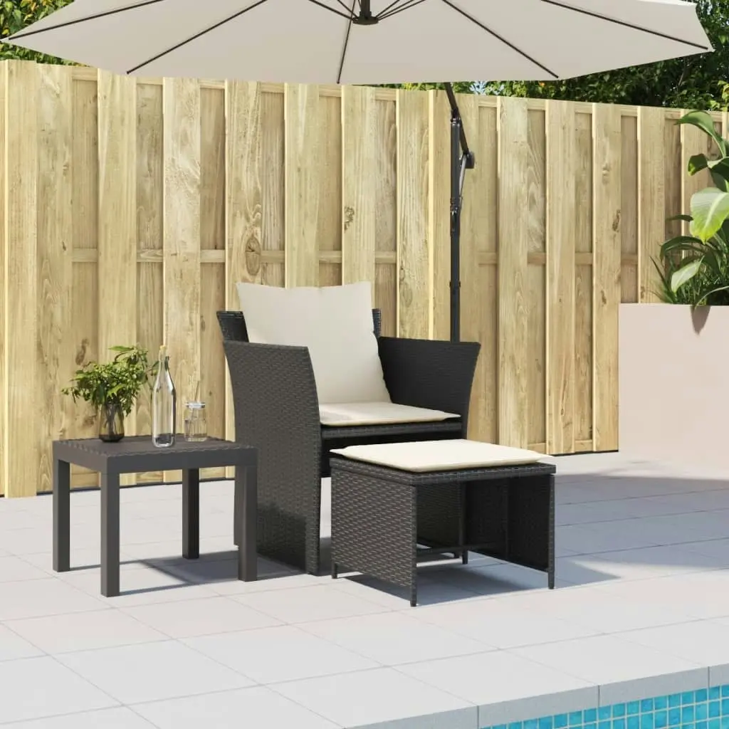 Garden Chair with Footstool Black Poly Rattan 368616