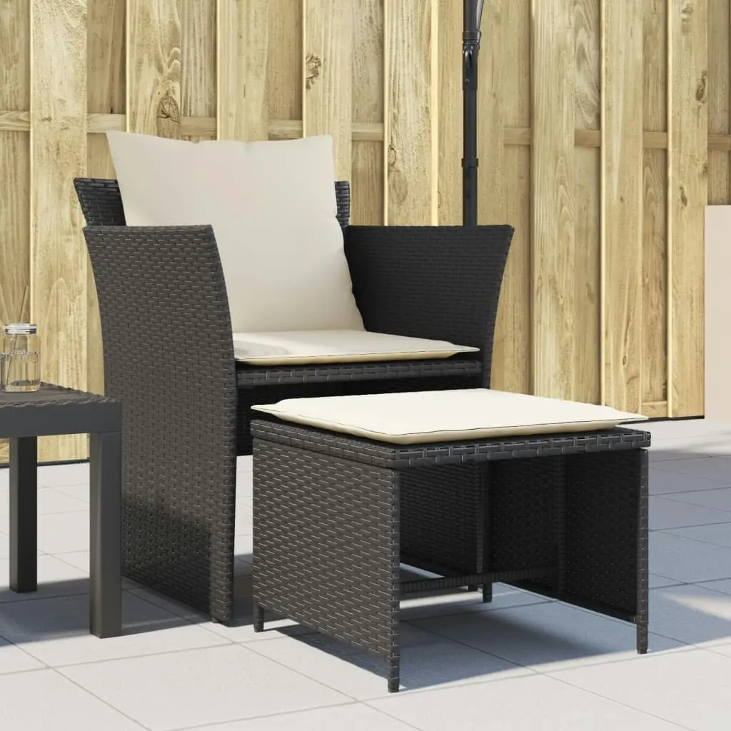 Garden Chair with Footstool Black Poly Rattan 368616