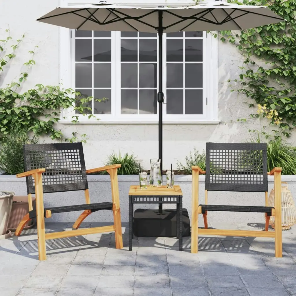 Garden Chairs 2 pcs Black Poly Rattan and Acacia Wood 365868