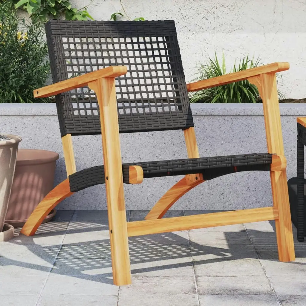 Garden Chairs 2 pcs Black Poly Rattan and Acacia Wood 365868