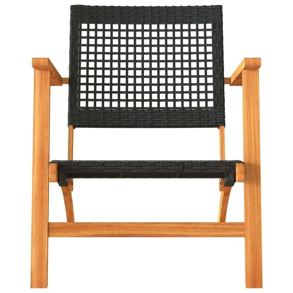 Garden Chairs 2 pcs Black Poly Rattan and Acacia Wood 365868