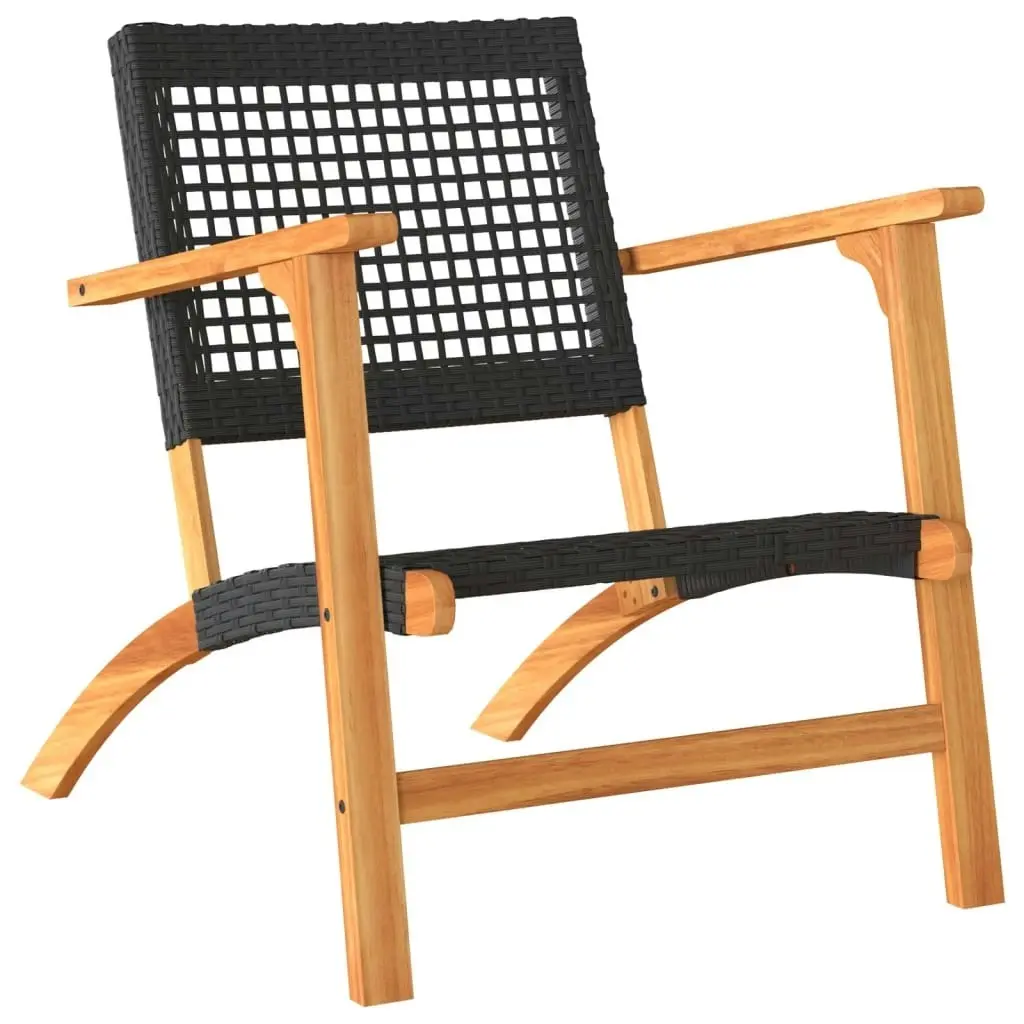 Garden Chairs 2 pcs Black Poly Rattan and Acacia Wood 365868