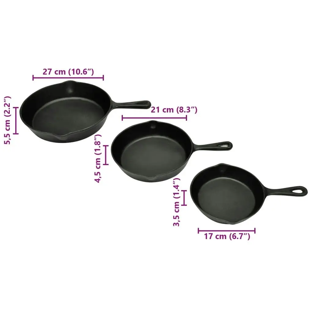 Set of 3 BBQ Steak Pans Cast Iron 50122