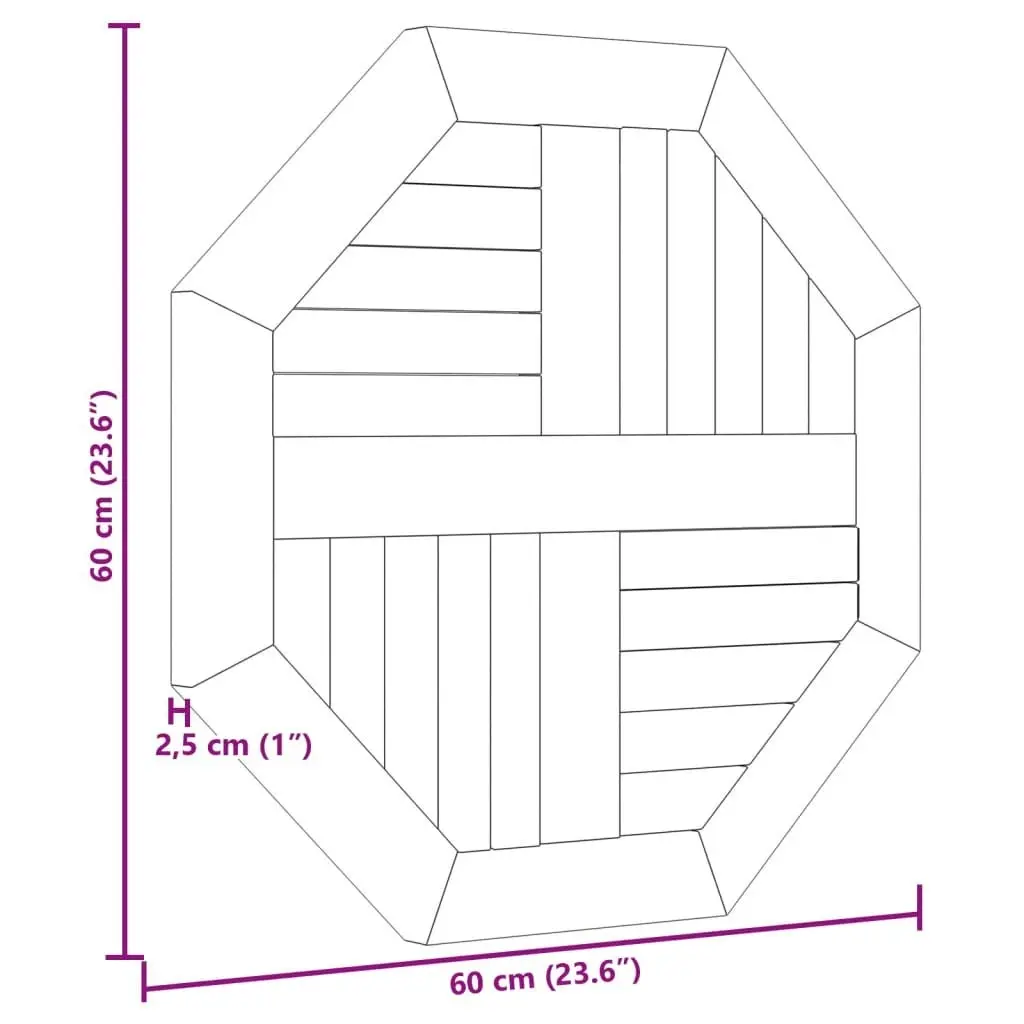 Table Top 60x60x2.5 cm Octagonal Solid Wood Teak 366664