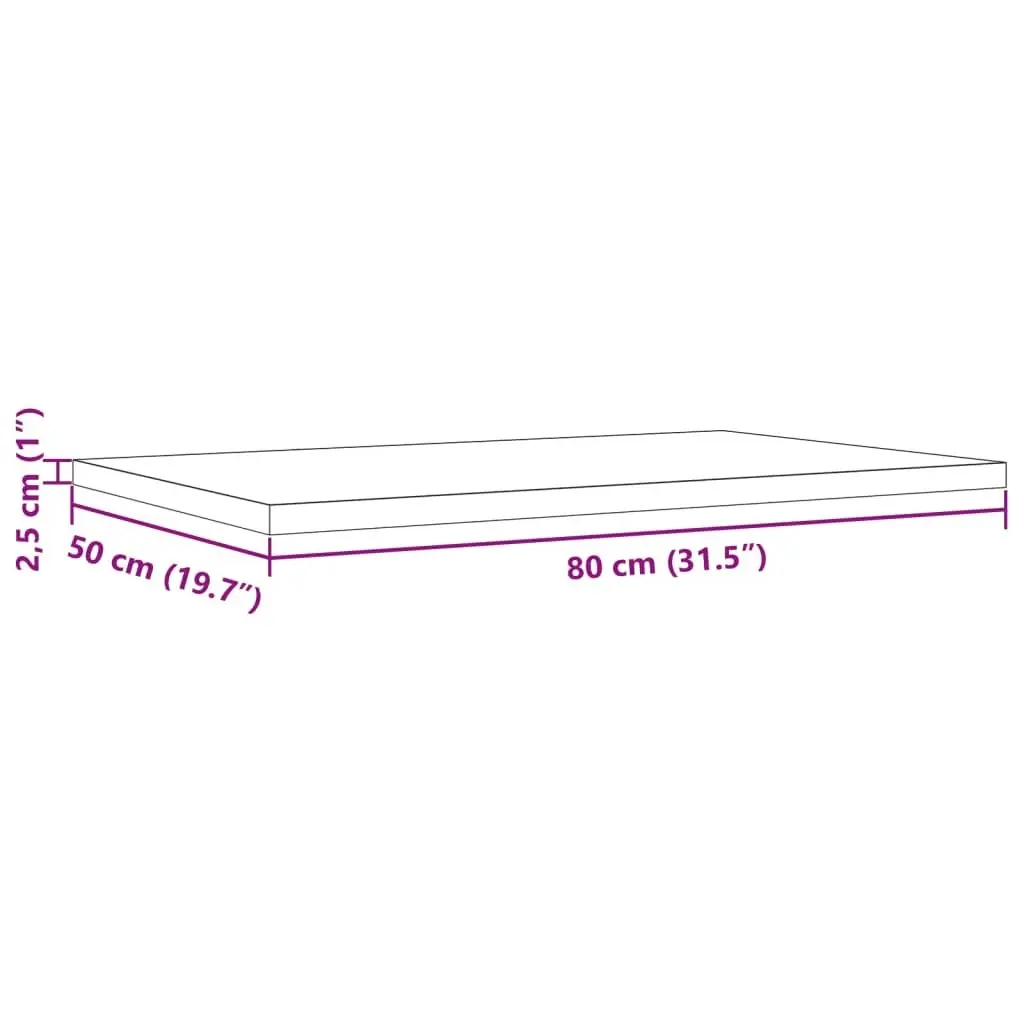 Table Top 80x50x2.5 cm Rectangular Solid Wood Pine 847427