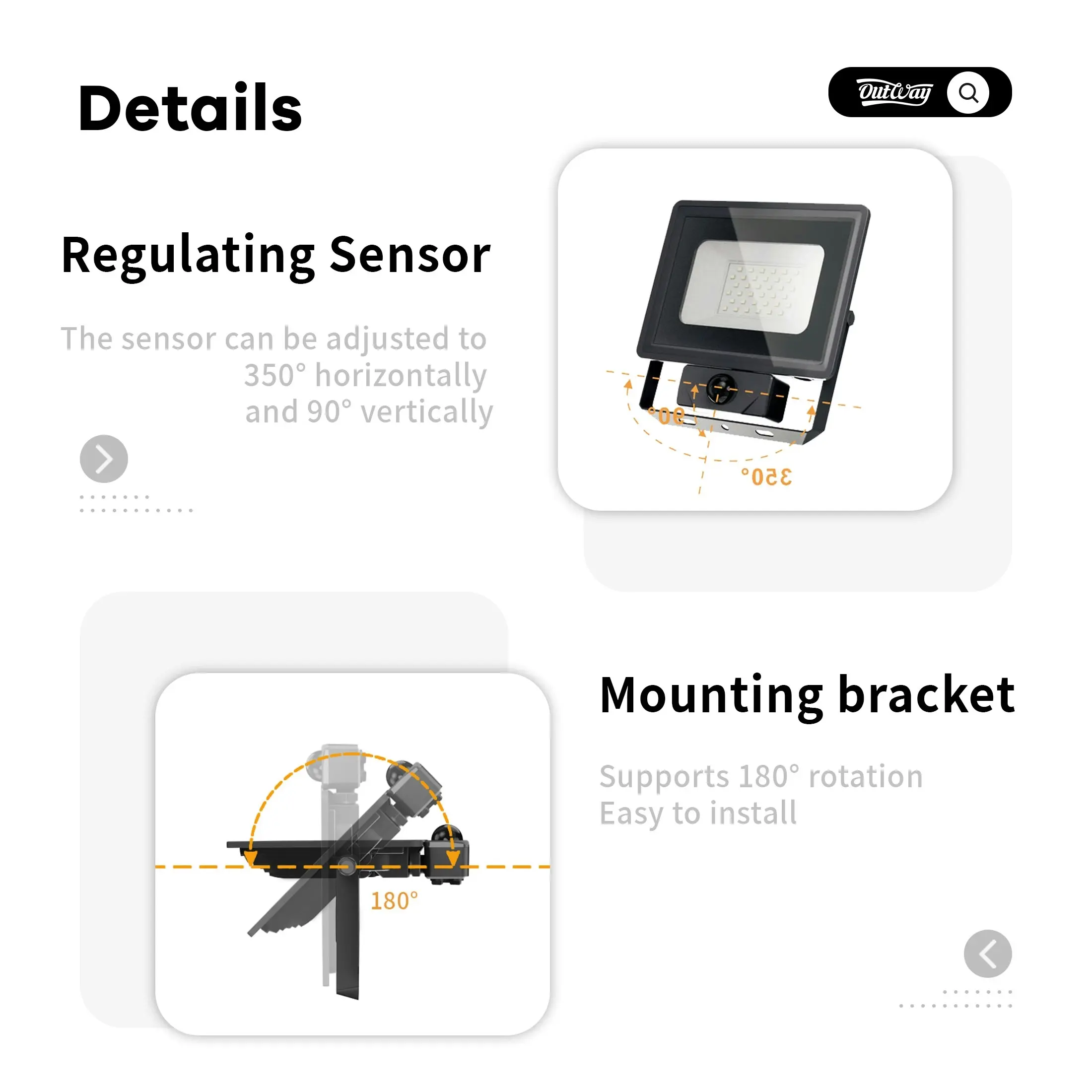 Outway E023ES LED floodlight with long distance motion sensor control 20W