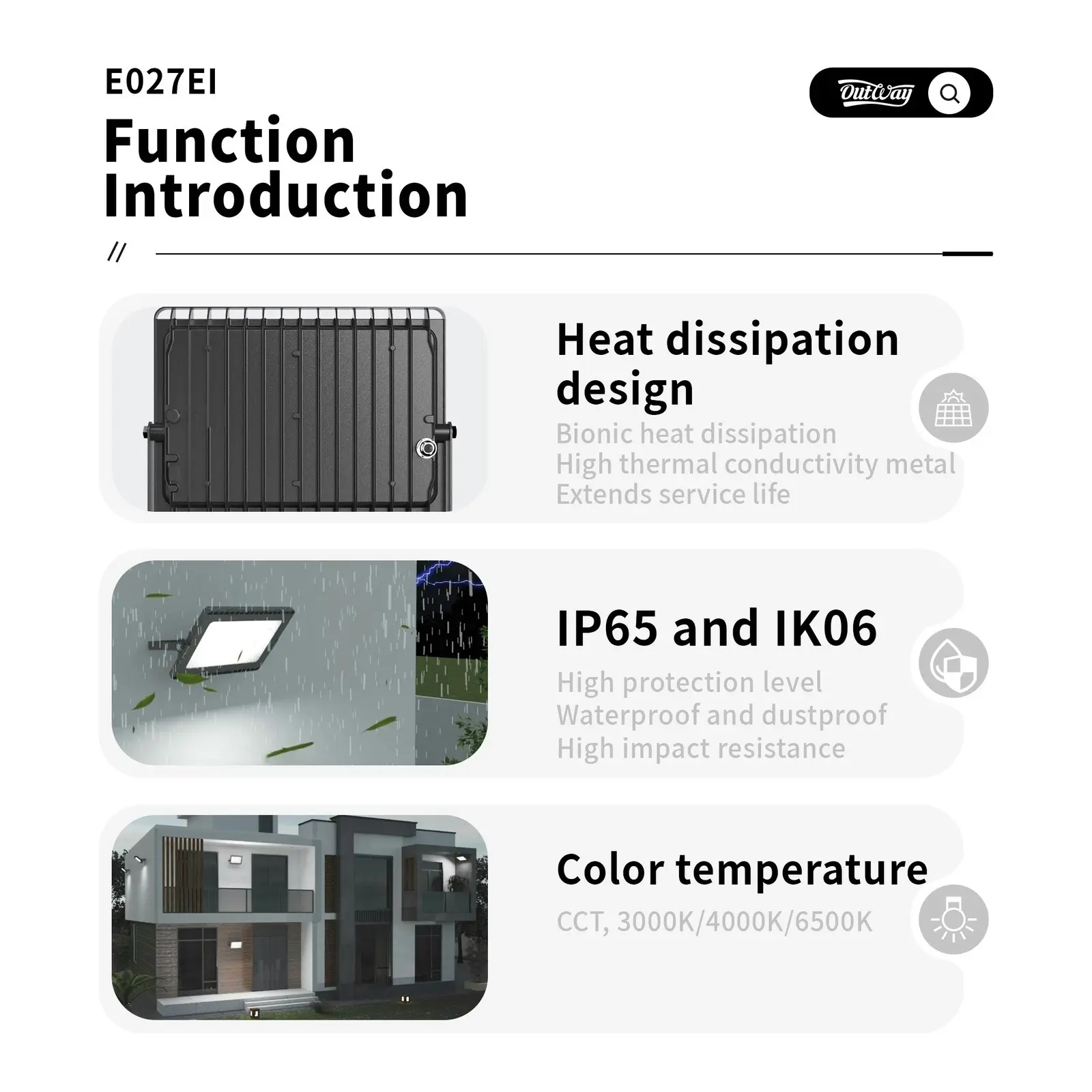 Outway E027EI color adjustable LED floodlight 120LM/W 50W