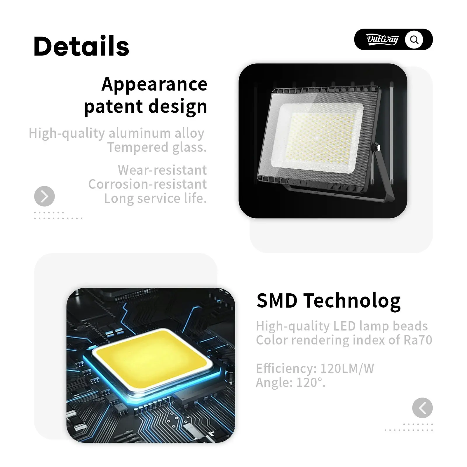 Outway E027EI color adjustable LED floodlight 120LM/W 50W