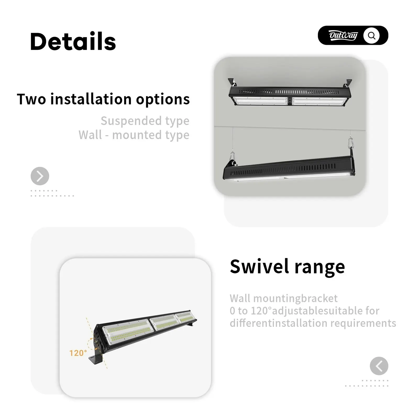 Outway H018 waterproof LED linear highbay 140LM/W 100W