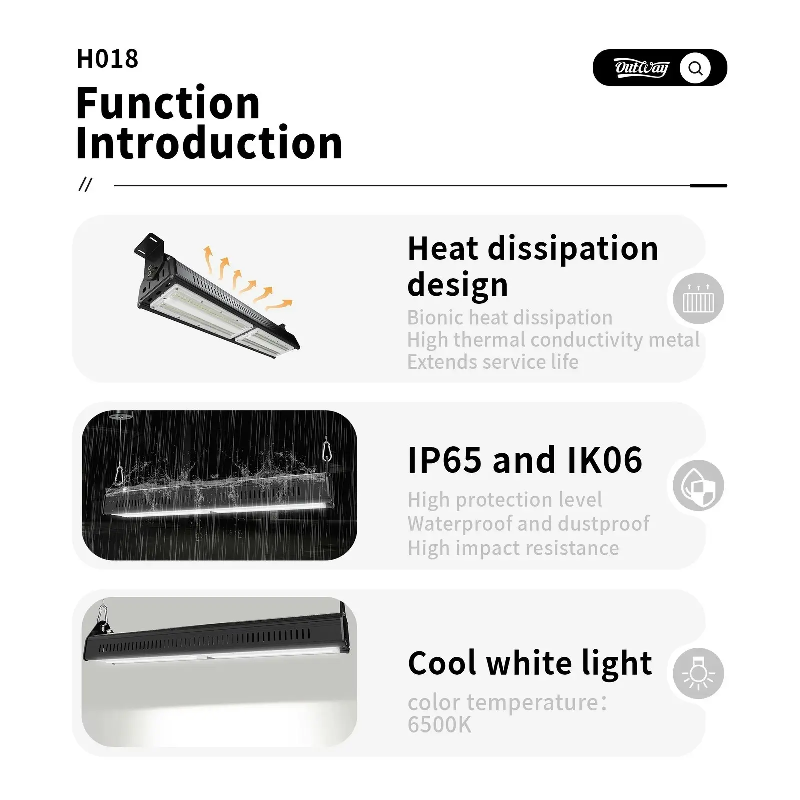 Outway H018 waterproof LED linear highbay 140LM/W 100W