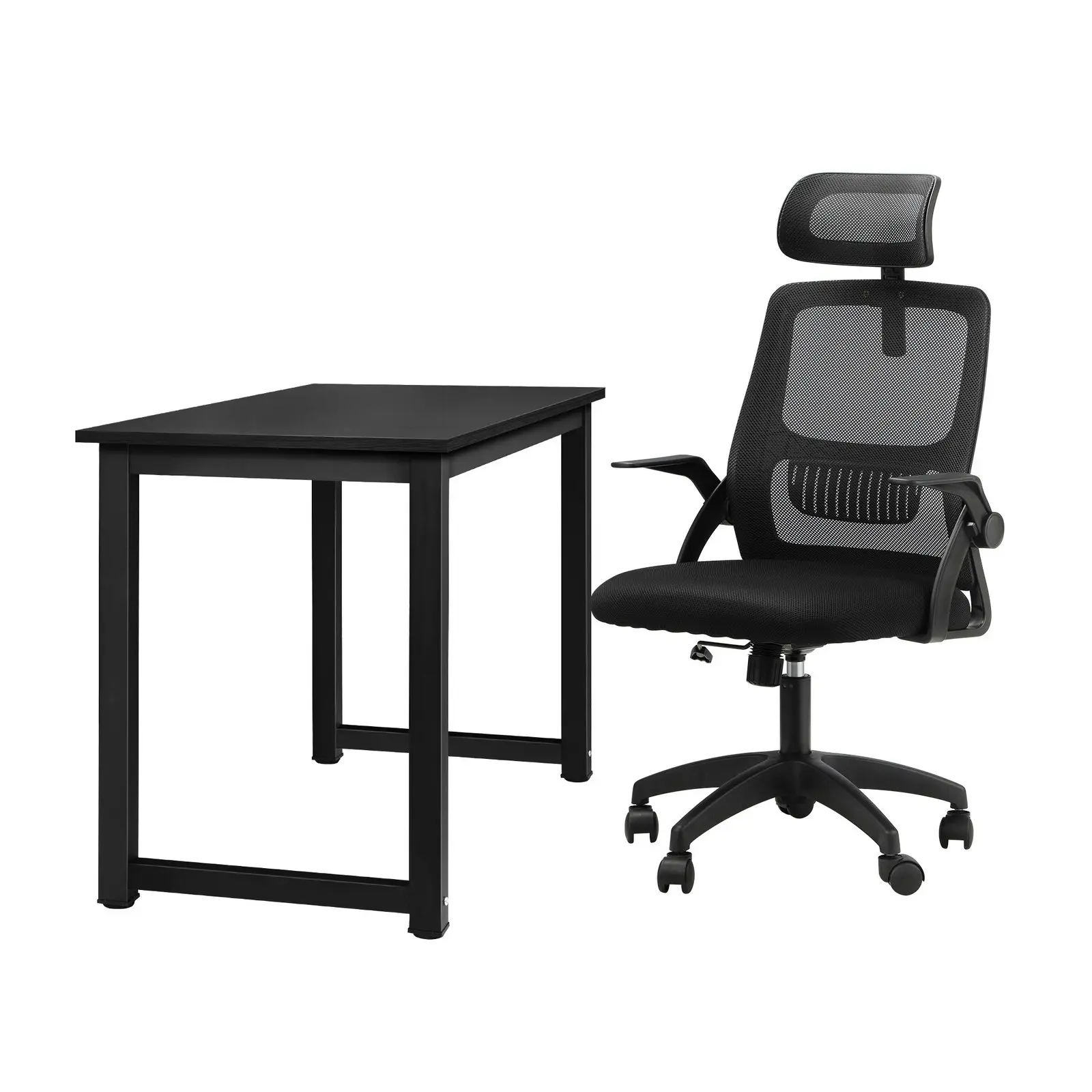 Oikiture Home Office Desk and Chair Set Computer Desk Mesh Office Chair Black