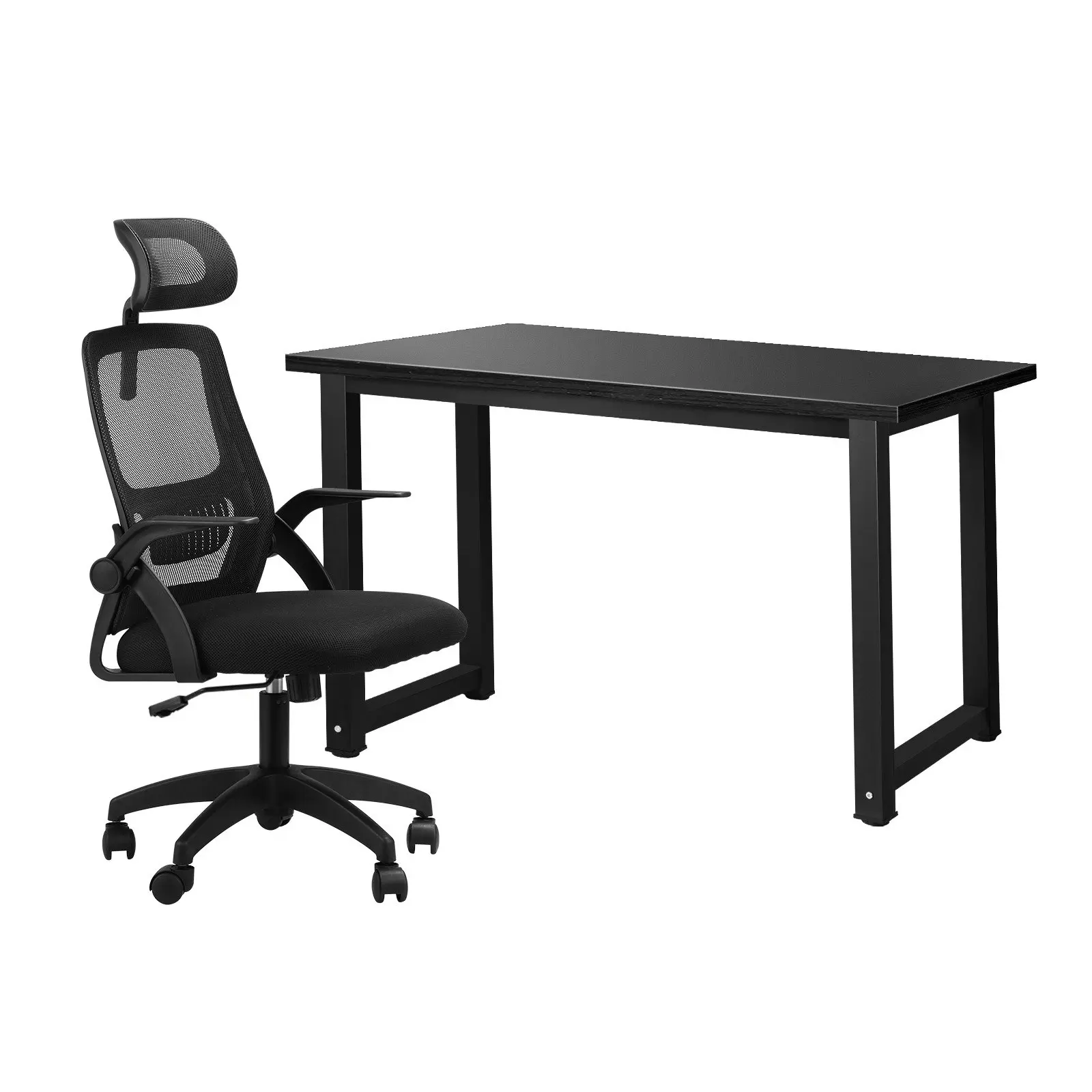 Oikiture Home Office Desk and Chair Set Computer Desk Mesh Office Chair Black