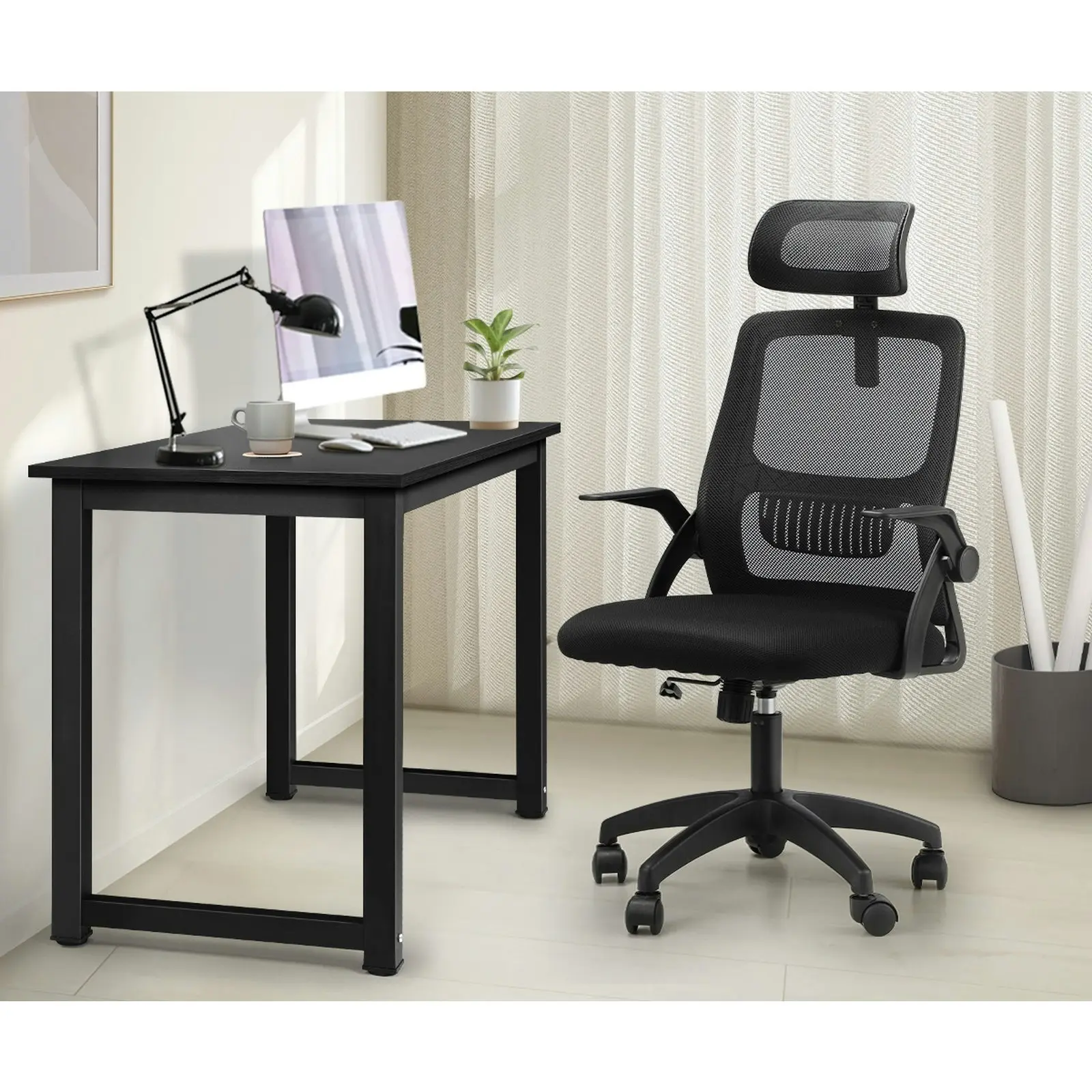 Oikiture Home Office Desk and Chair Set Computer Desk Mesh Office Chair Black