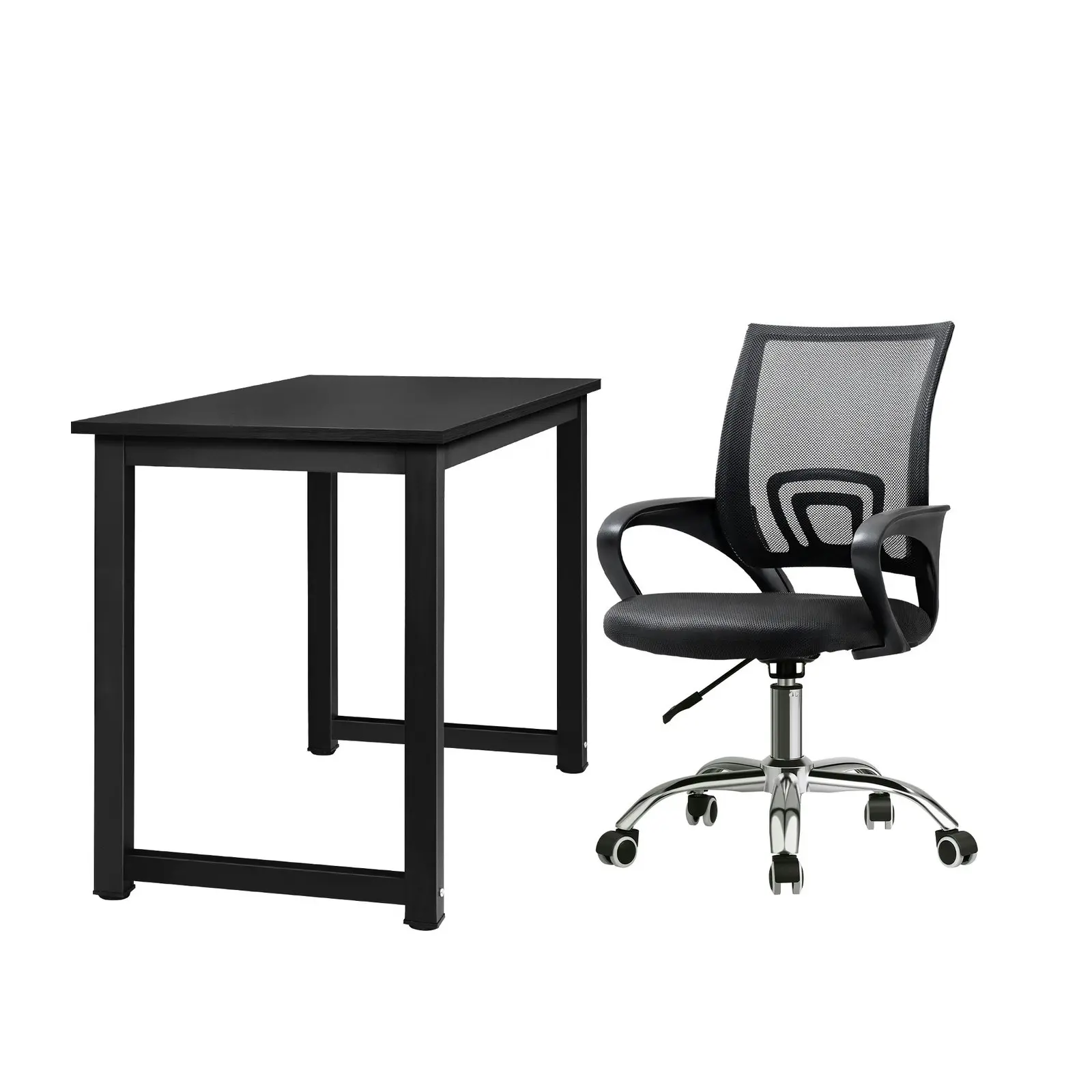 Oikiture Home Office Desk and Chair Set Black Computer Desk Mesh Office Chair